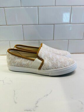 Lauren Ralph Lauren Jinny Loafer Sneakers Womens 6.5 Cream Tan Cotton Leather Cr